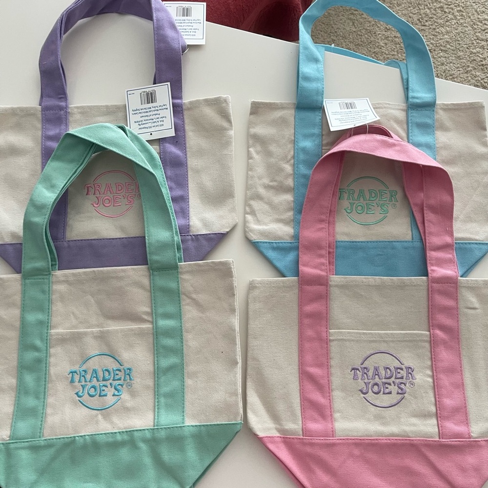 Canvas Tote Bag Set - Purple, Green, Blue, Pink
